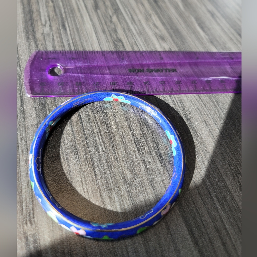Vintage Cobalt Blue Cloisonne flower bangle bracelet - Picture 2 of 3
